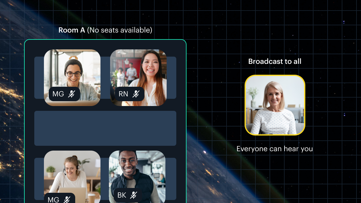 Stylized spatialization video call app graphic with space in the background