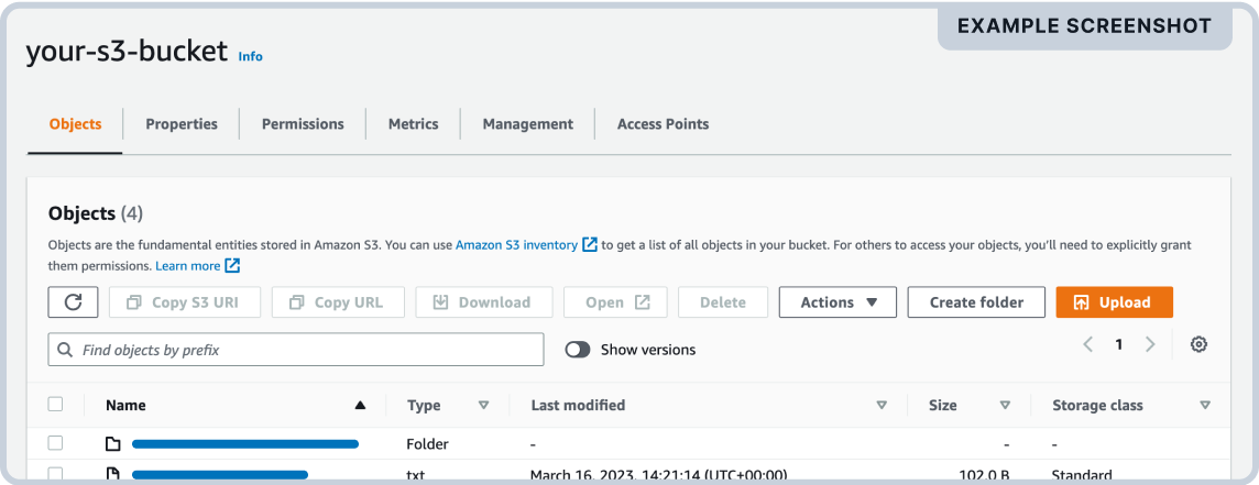 Screenshot of Amazon S3 bucket