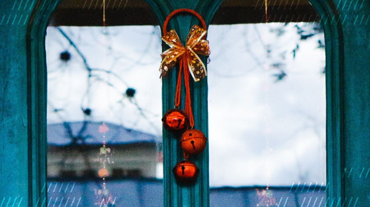 Red baubles on a door